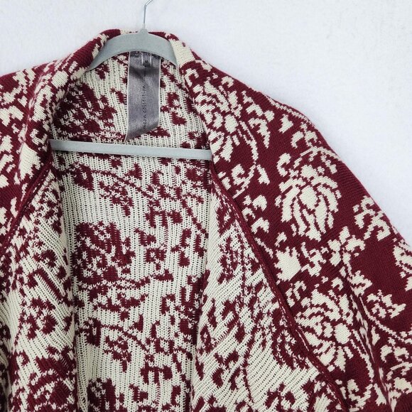 Moon Collection Sweater Womens Medium Burgundy Floral Open Front Shawl Cardigan - Picture 2 of 11